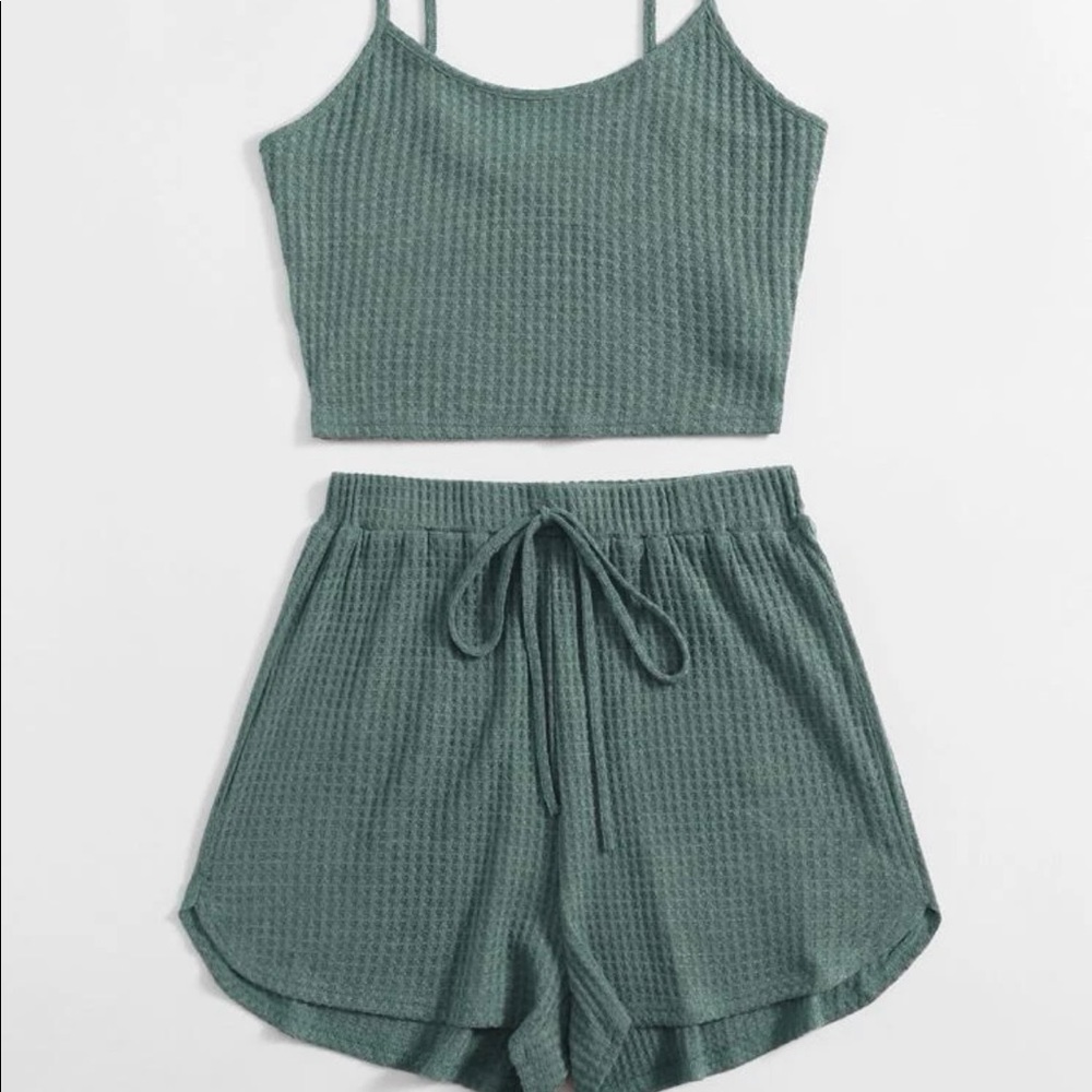 SHEIN waffle knit crop cami top & shorts